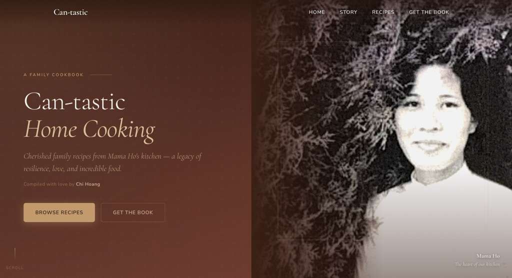 Can-tastic Home Cooking — family cookbook website with warm brown tones