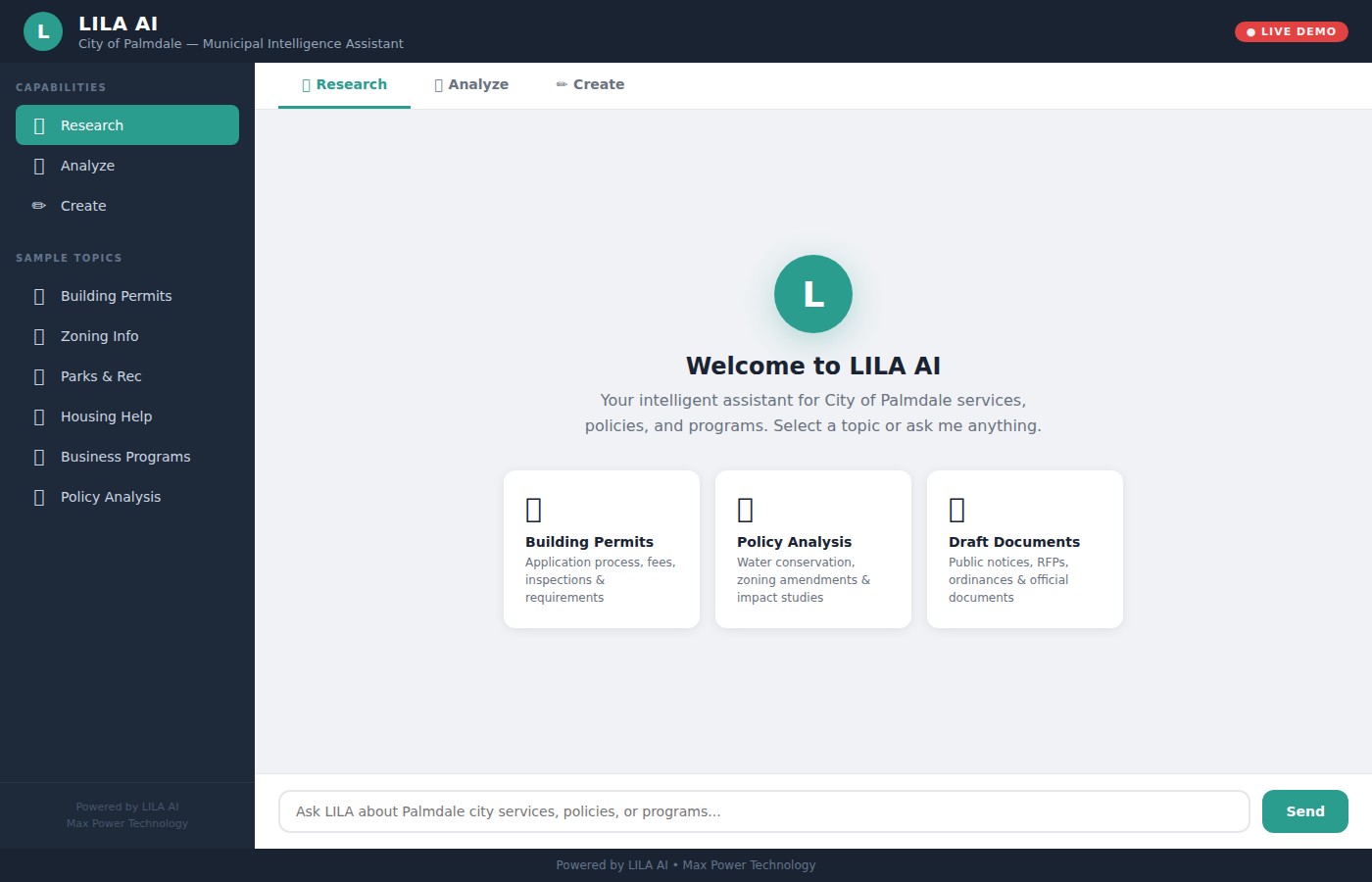 LILA AI municipal intelligence platform website